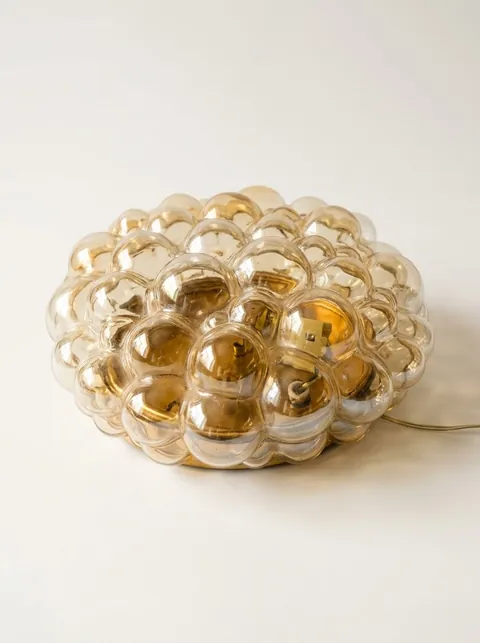 1960s Helena Tynell amber bubble glass flush mount light