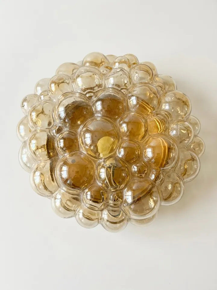 Top view of the amber/champagne hand-blown bubble glass shade