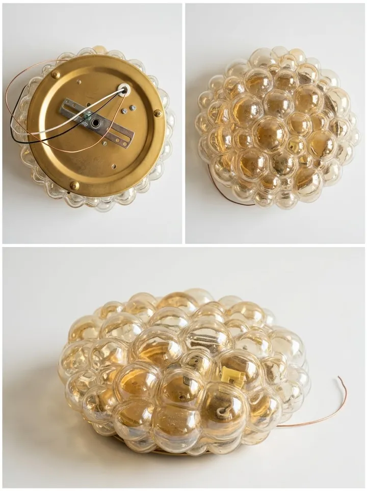 Collage of the Tynell Limburg bubble glass flush mount from several angles