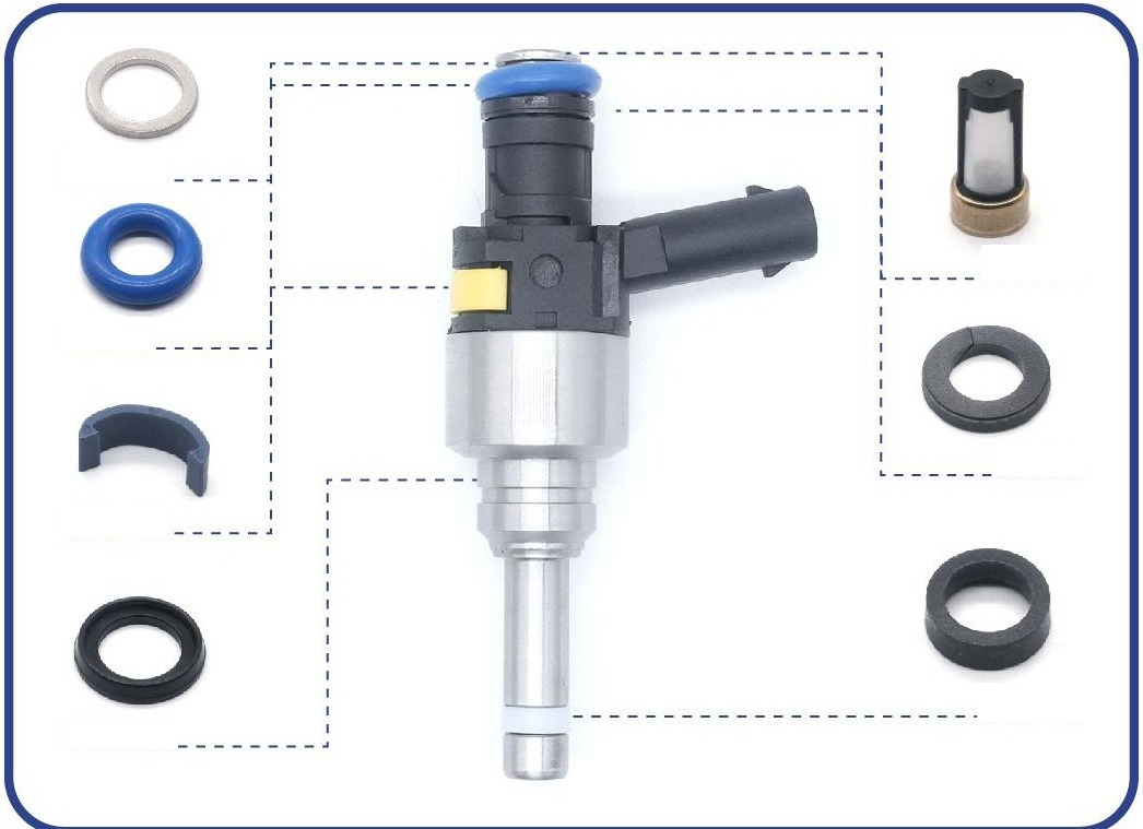 Fuel Injector Repair Kit — M271 1.8L Turbo 2012-2015 — OE A2710781123 / A2710780823 — kit contents diagram